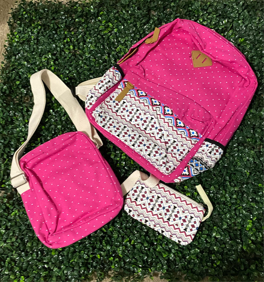 Pink 3 piece backpack